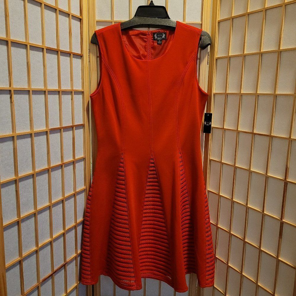 A.Z.I Womens Red Mesh Lace Panel Stretch Dress Sz 10 NWT
